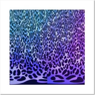 Blue Leopard Ombre Animal Print Posters and Art